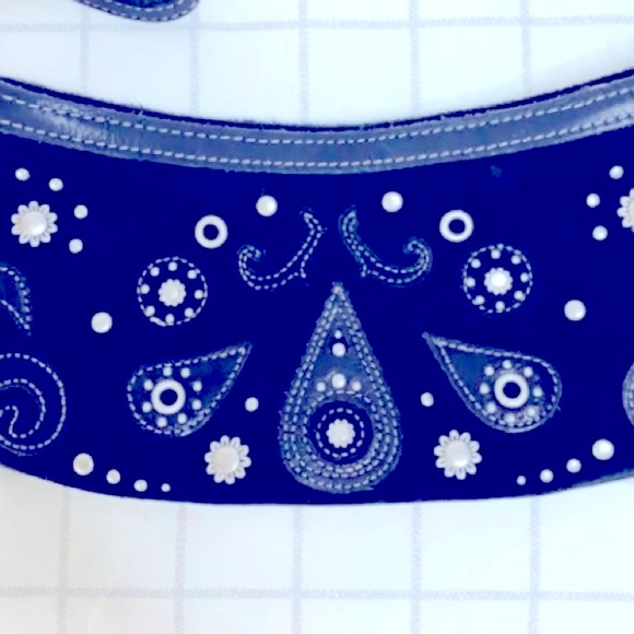 Black Leather /Suede Crescent Shaped Wristlet Bag Paisley Designs Silver Studs - Picture 2 of 15